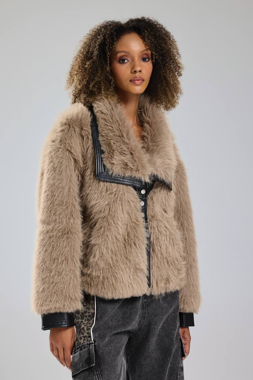 NuNu By TW Bej Cozy Rebel Peluş Kürk Ceket