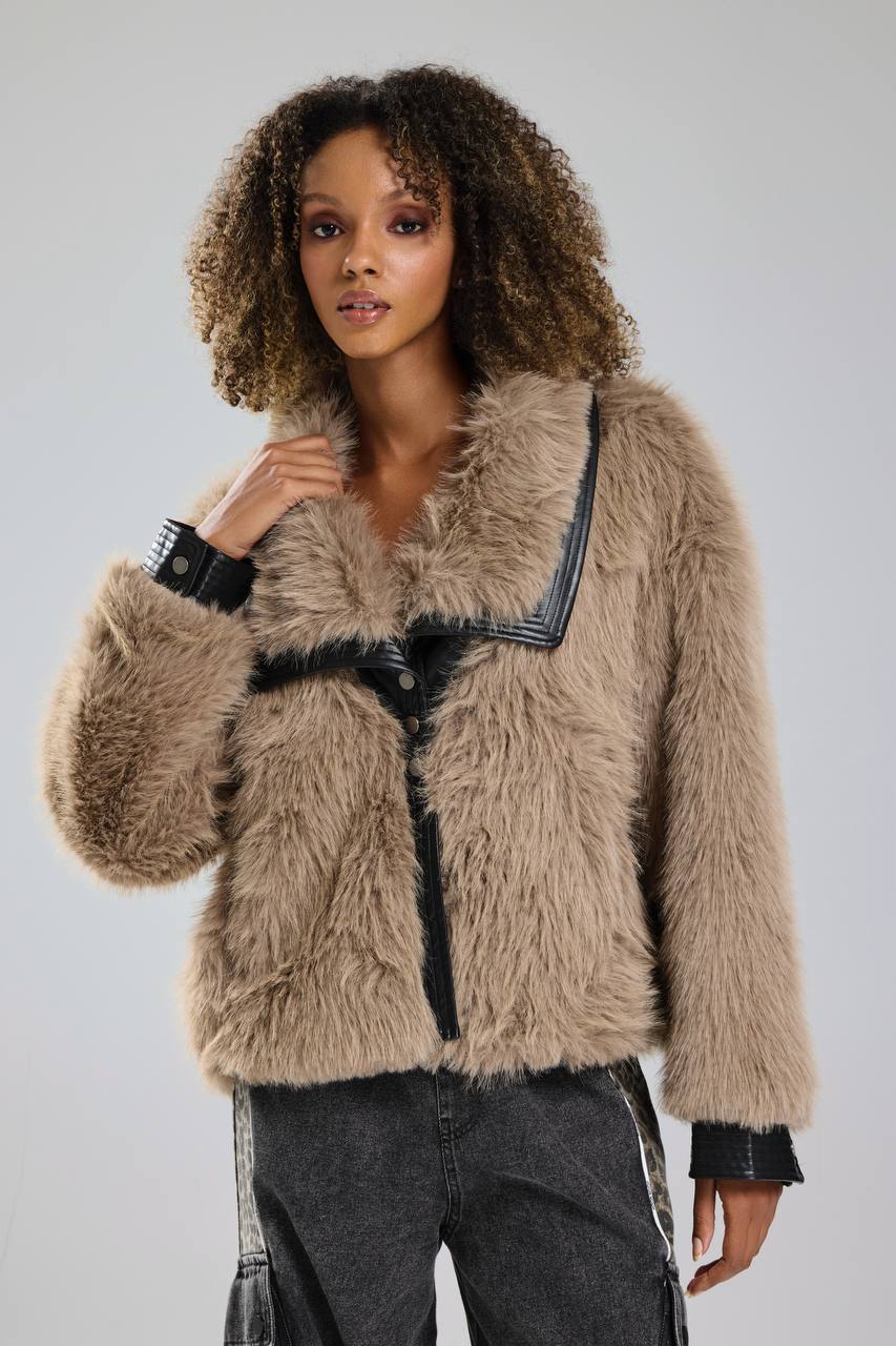 NuNu By TW Bej Cozy Rebel Peluş Kürk Ceket