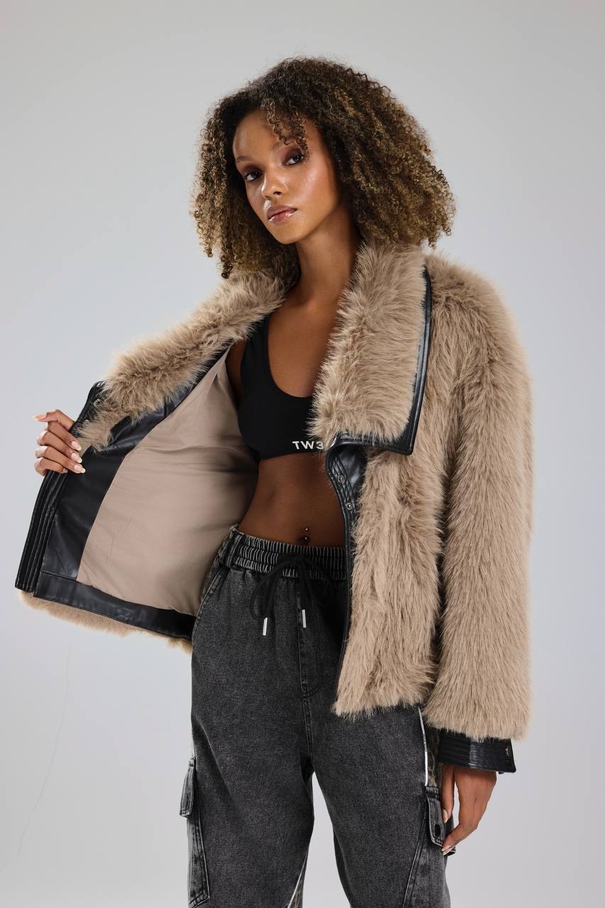 NuNu By TW Bej Cozy Rebel Peluş Kürk Ceket