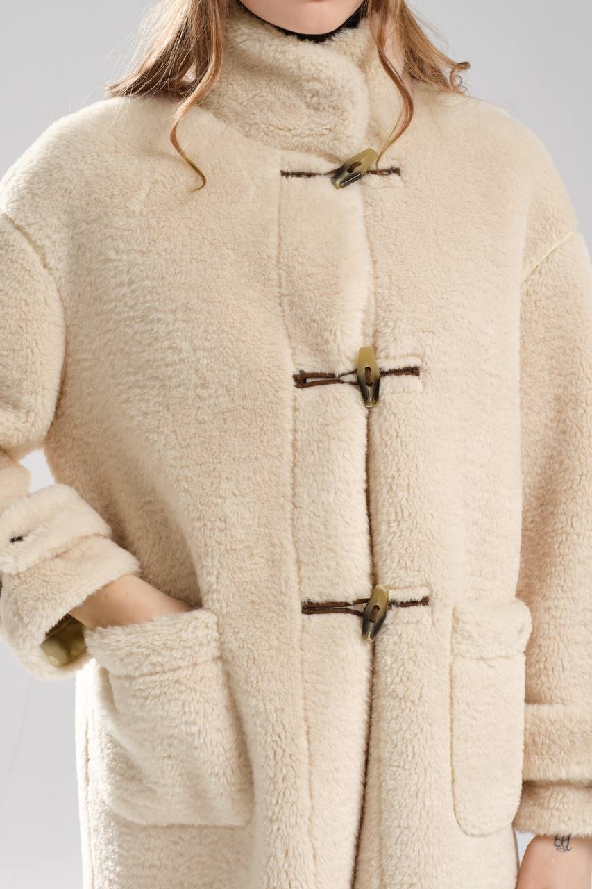 NuNu By TW Bej Kadın Çoban Düğmeli Teddy Peluş Kaban