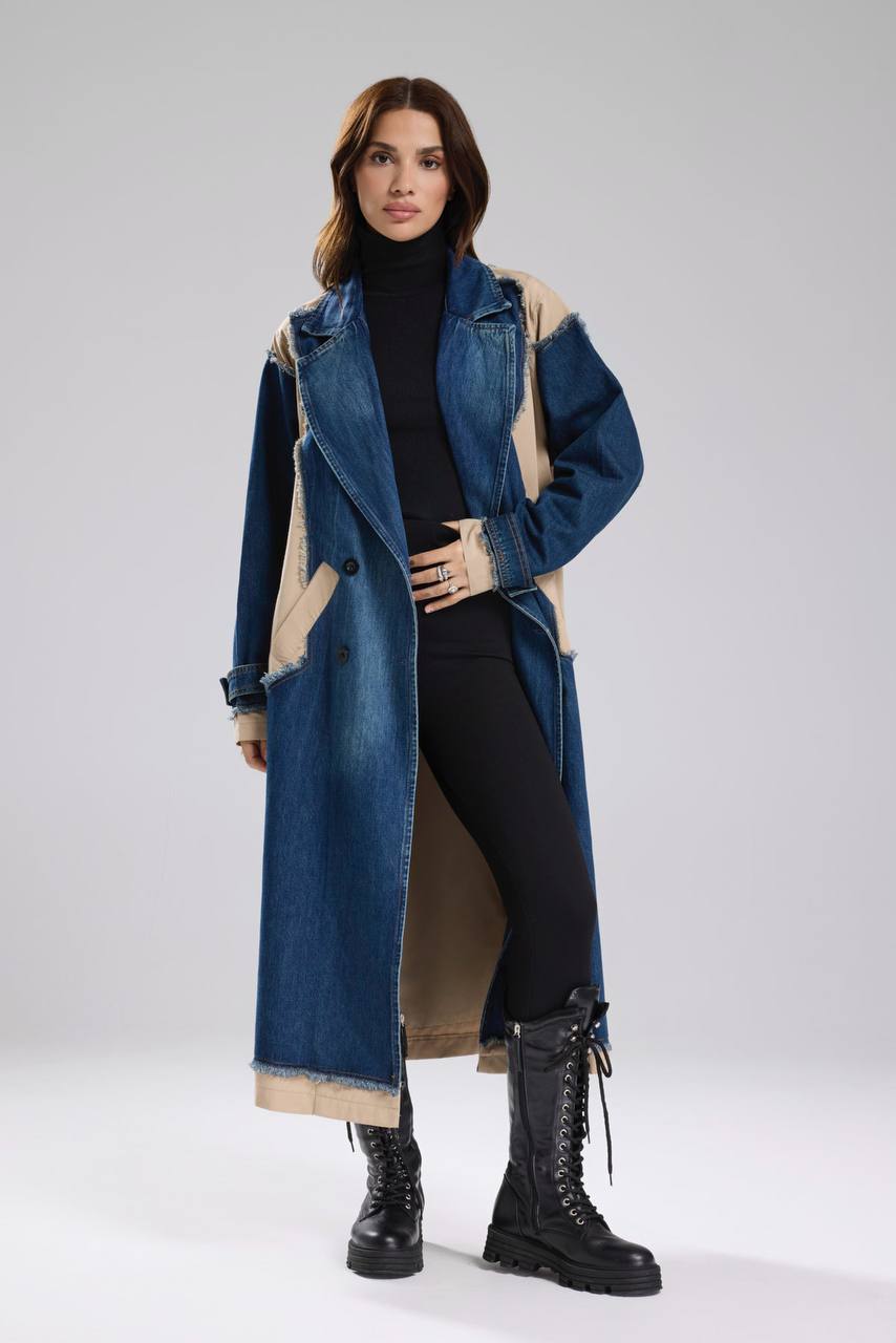 NuNu By TW Bej Statement Denim Garnili Trench Coat
