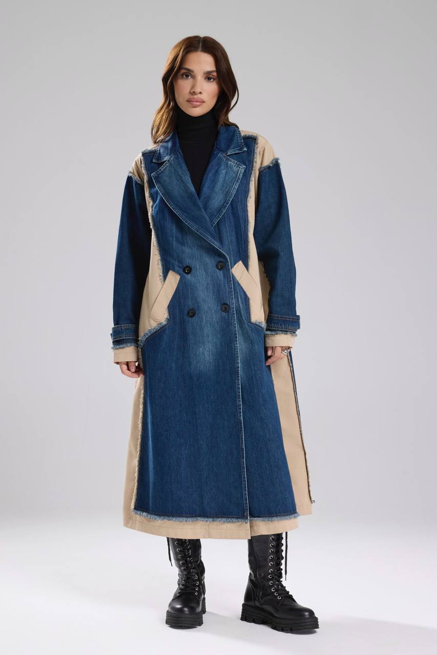 NuNu By TW Bej Statement Denim Garnili Trench Coat