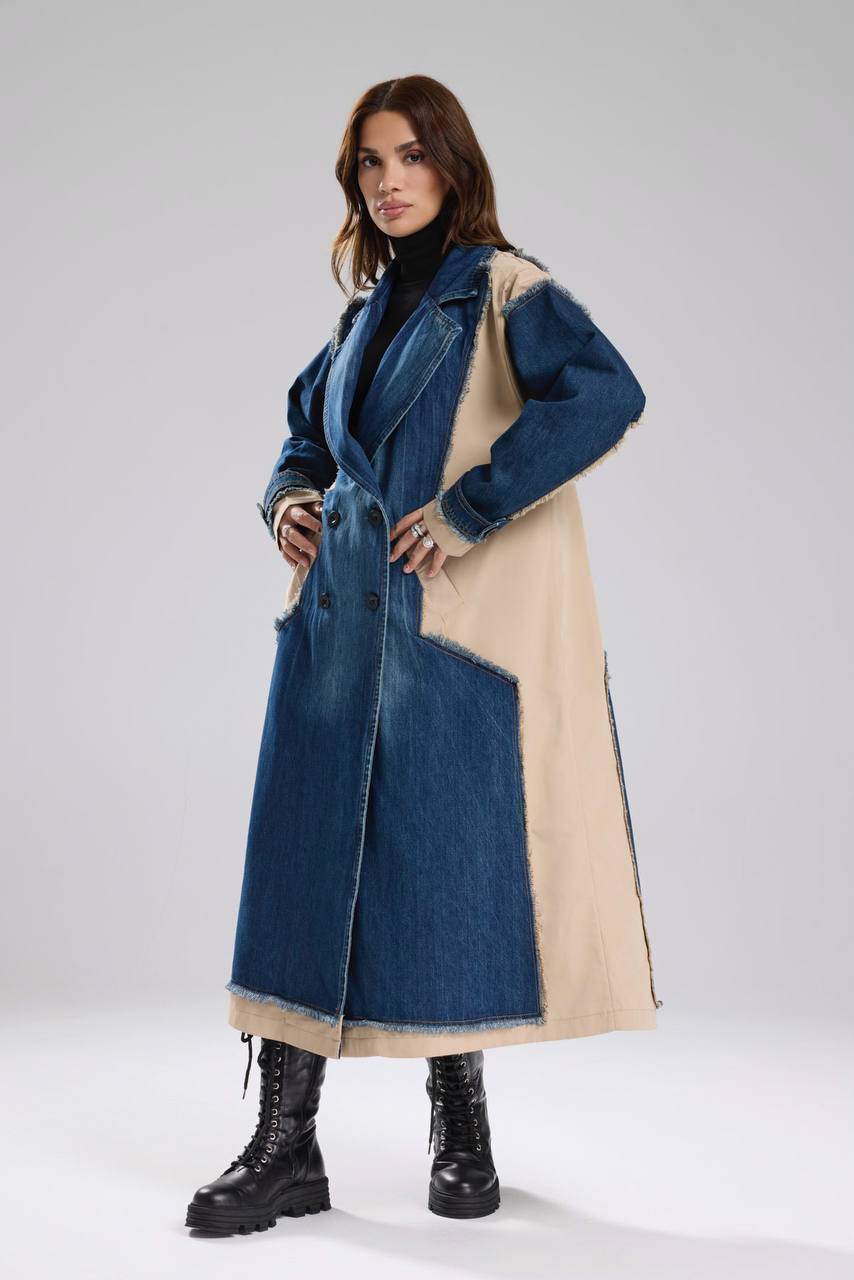 NuNu By TW Bej Statement Denim Garnili Trench Coat
