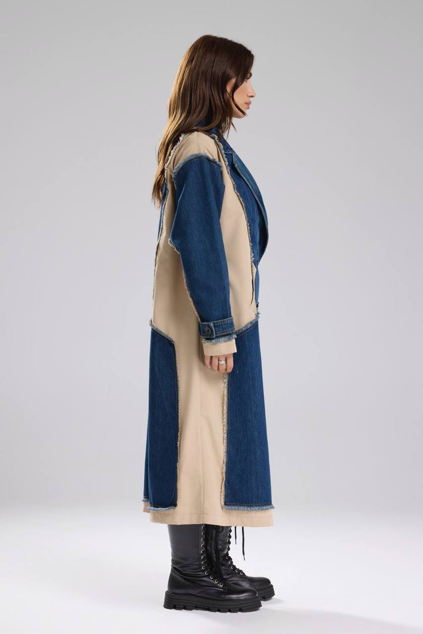 NuNu By TW Bej Statement Denim Garnili Trench Coat