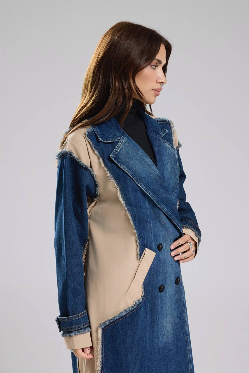 NuNu By TW Bej Statement Denim Garnili Trench Coat