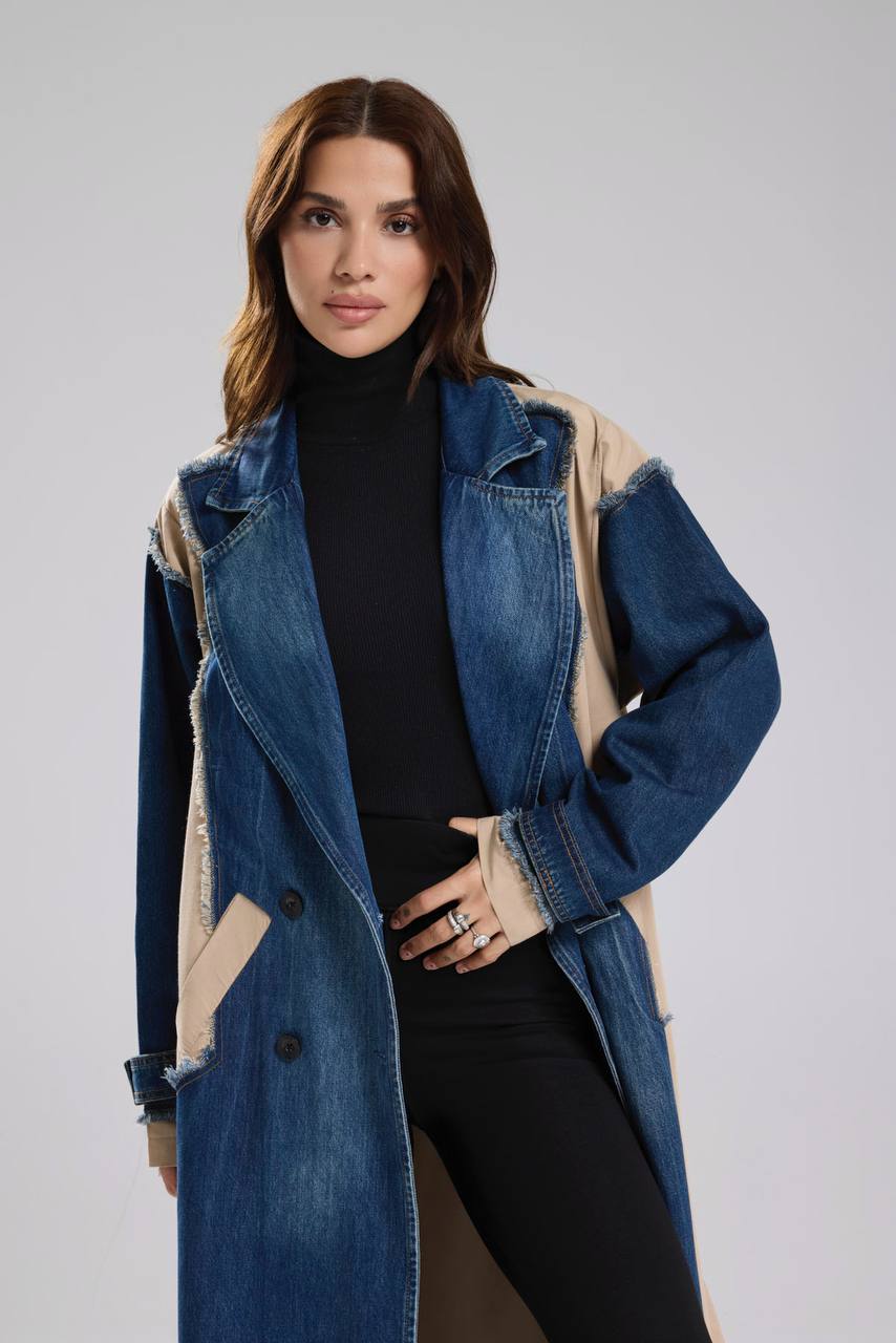 NuNu By TW Bej Statement Denim Garnili Trench Coat