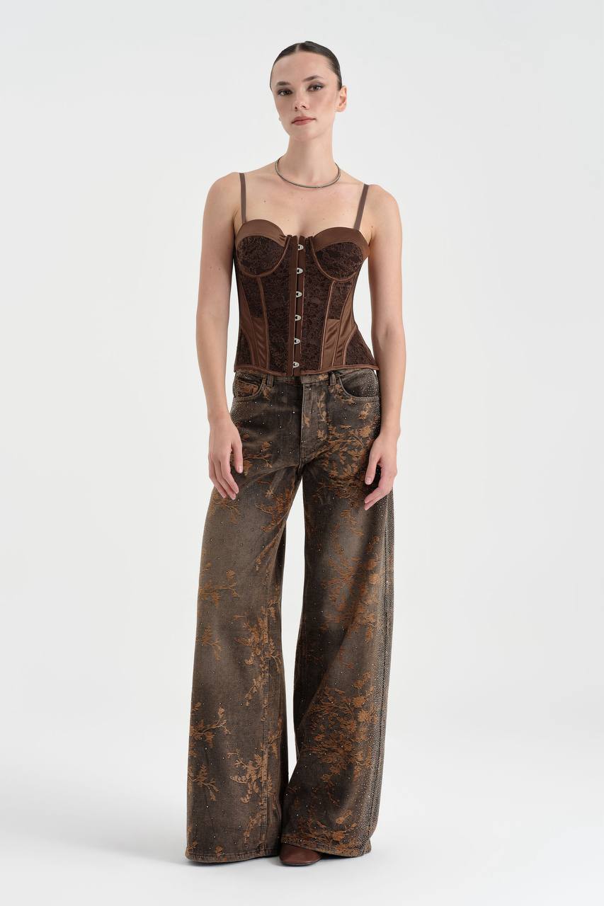 NuNu By TW Bronze Dust Taşlı Palazzo Kadın Jean
