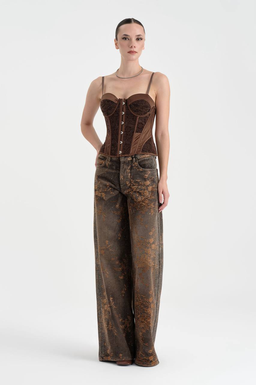 NuNu By TW Bronze Dust Taşlı Palazzo Kadın Jean