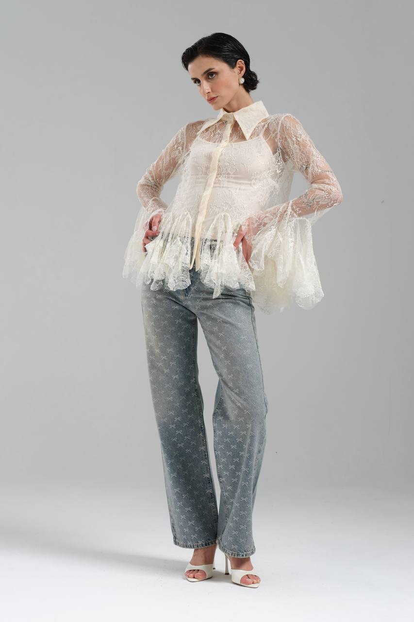 NuNu By TW Ekru Dantel Gömlek