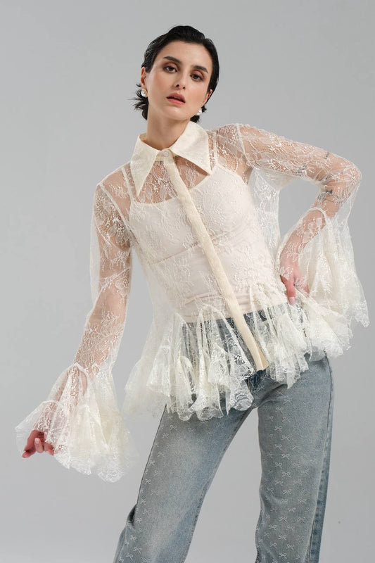 NuNu By TW Ekru Dantel Gömlek