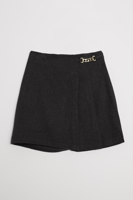 NuNu By TW Gold Tokalı Gri Mini Etek