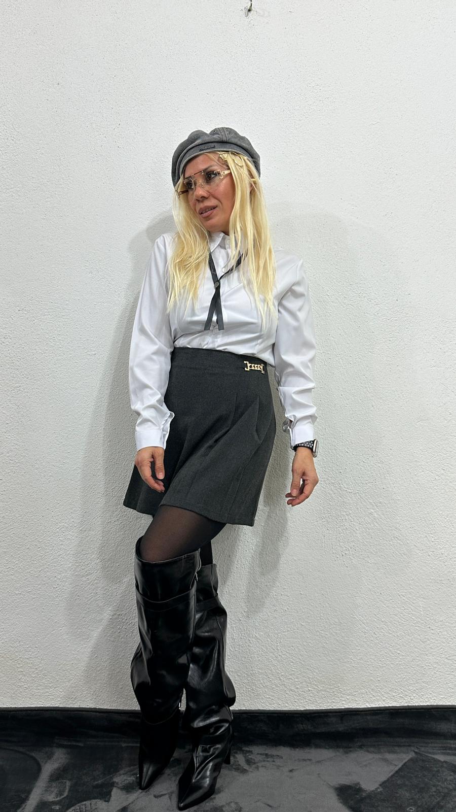 NuNu By TW Gold Tokalı Gri Mini Etek