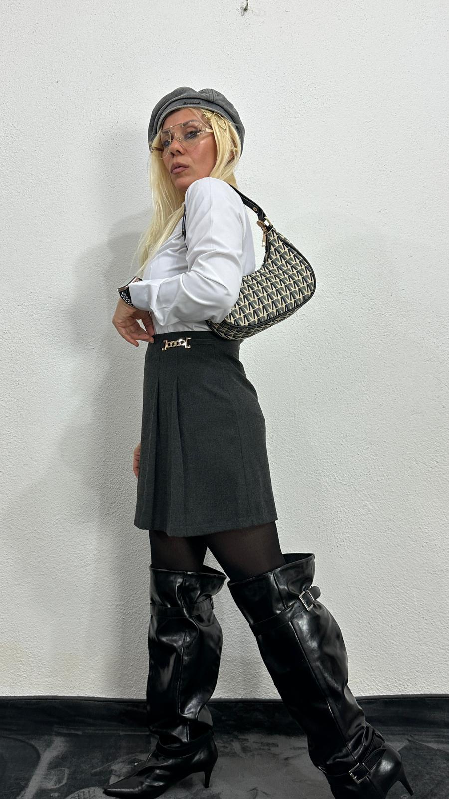 NuNu By TW Gold Tokalı Gri Mini Etek