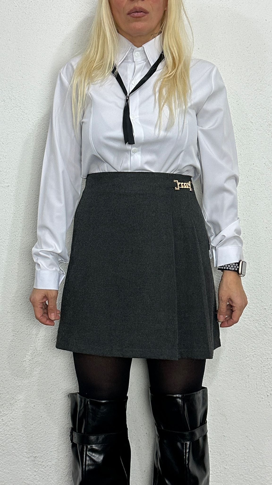 NuNu By TW Gold Tokalı Gri Mini Etek