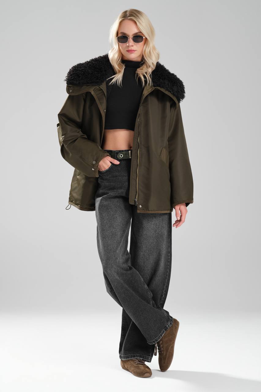 NuNu By TW Haki Peluş Yaka Kadın Parka