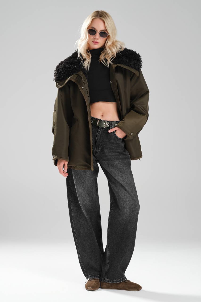 NuNu By TW Haki Peluş Yaka Kadın Parka