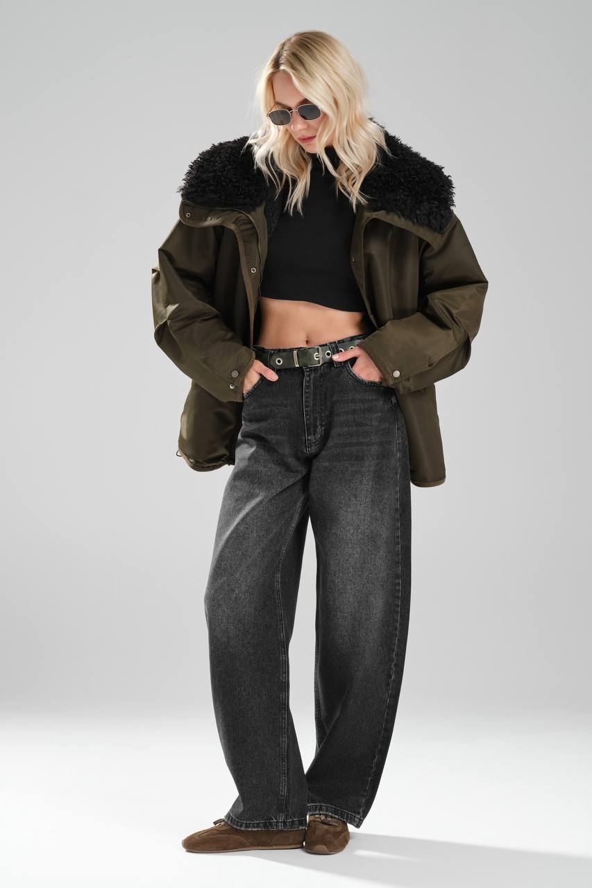 NuNu By TW Haki Peluş Yaka Kadın Parka