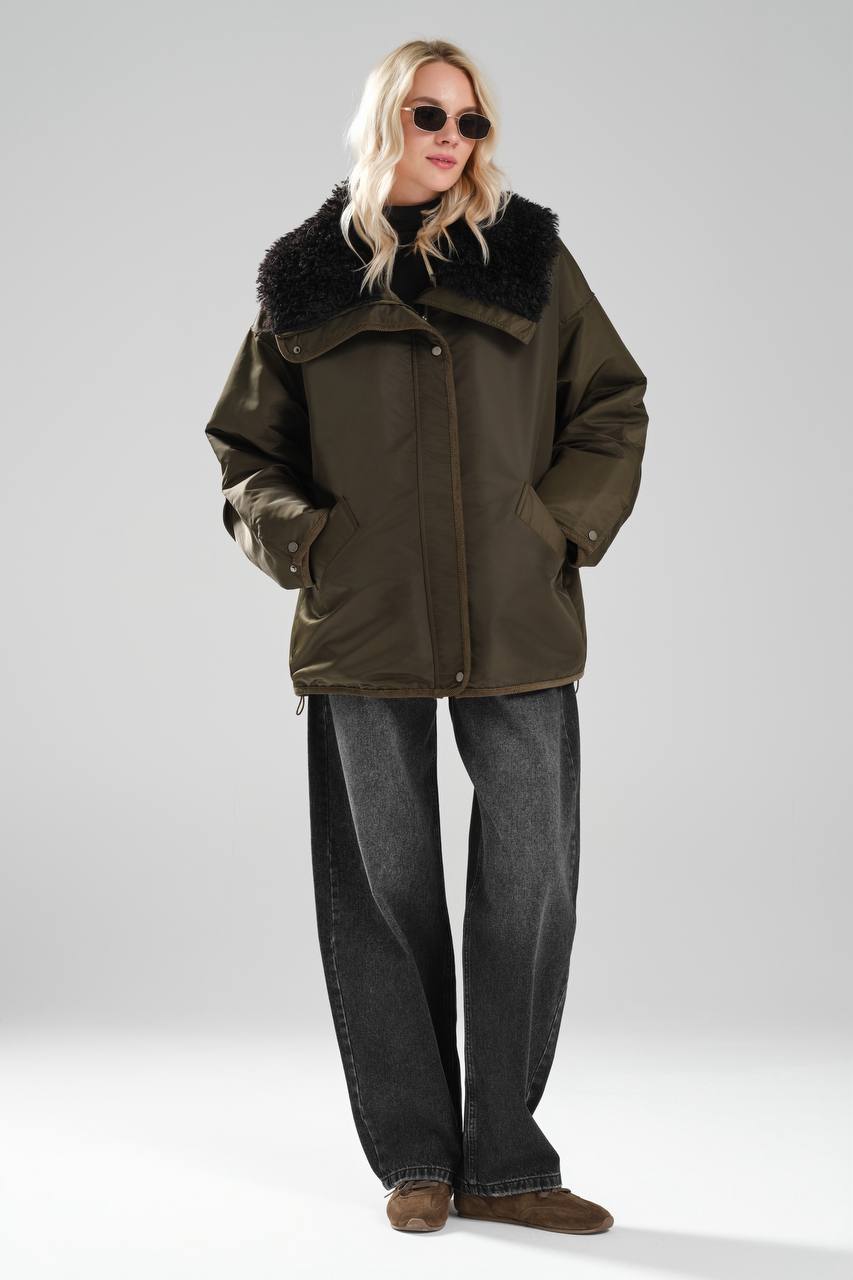 NuNu By TW Haki Peluş Yaka Kadın Parka