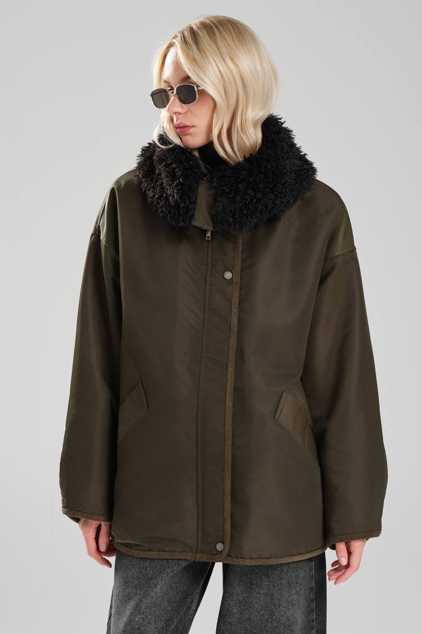 NuNu By TW Haki Peluş Yaka Kadın Parka