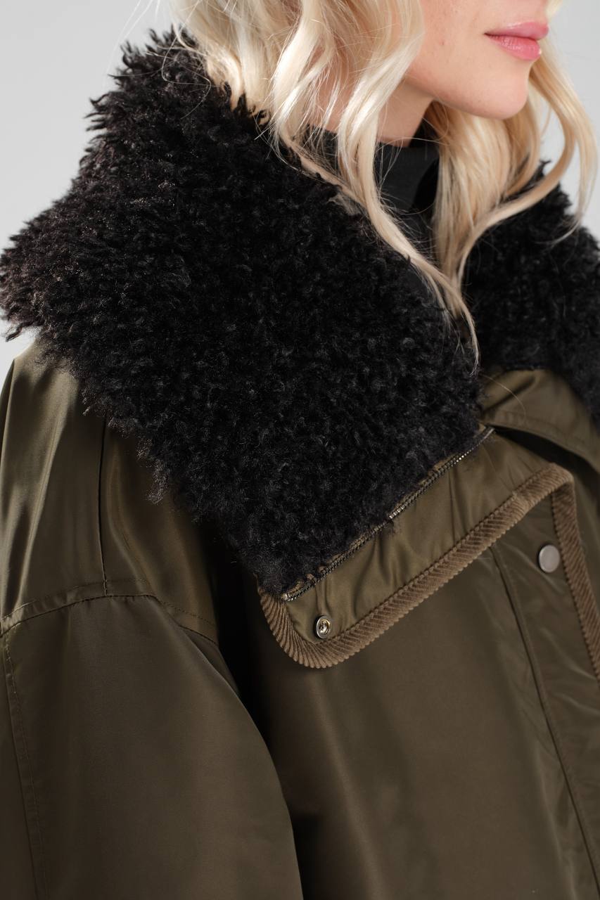 NuNu By TW Haki Peluş Yaka Kadın Parka