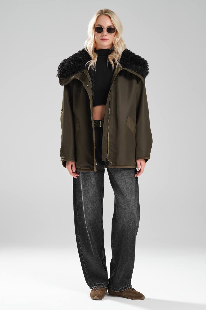NuNu By TW Haki Peluş Yaka Kadın Parka