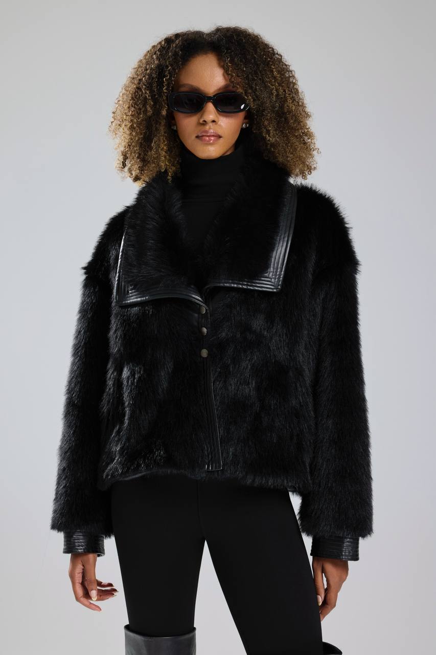 NuNu By TW Siyah Cozy Rebel Peluş Kürk Ceket