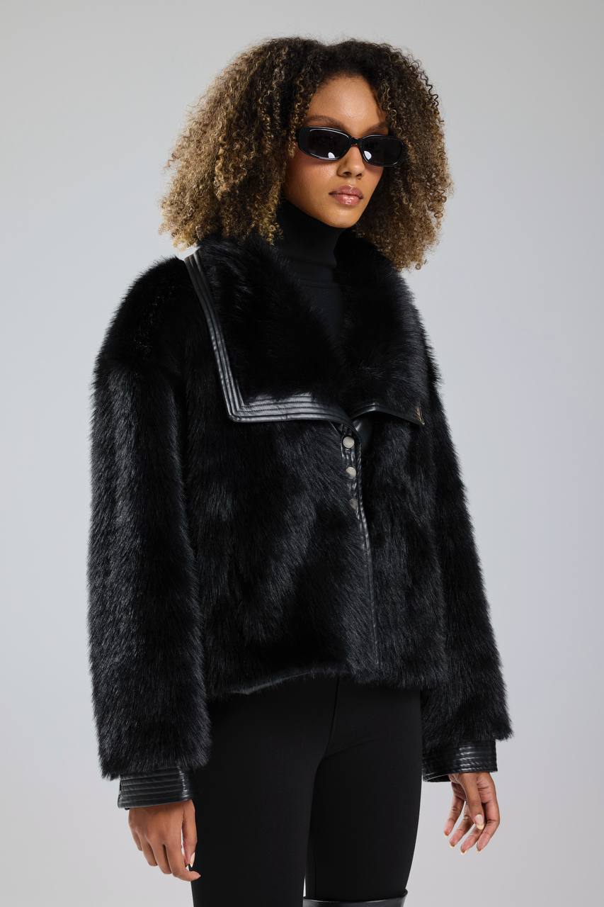 NuNu By TW Siyah Cozy Rebel Peluş Kürk Ceket