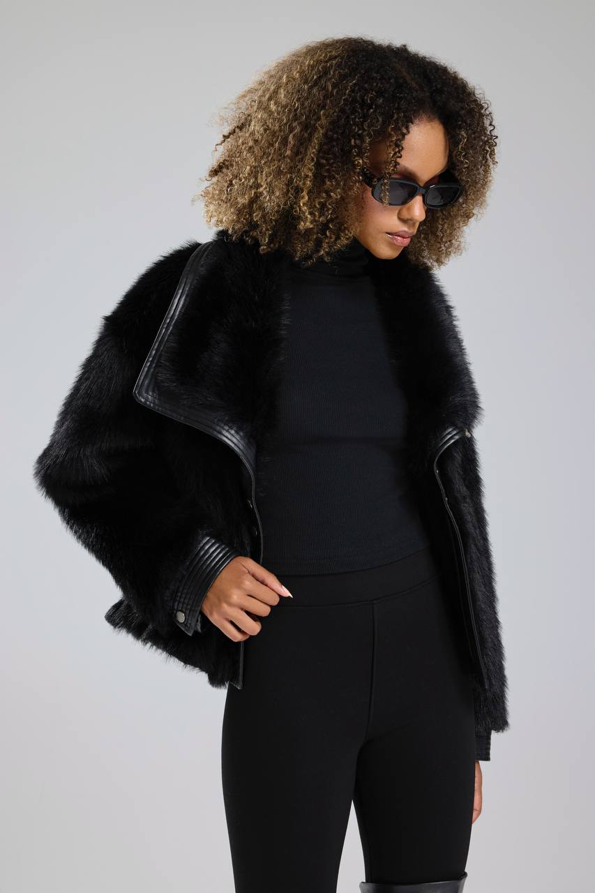 NuNu By TW Siyah Cozy Rebel Peluş Kürk Ceket
