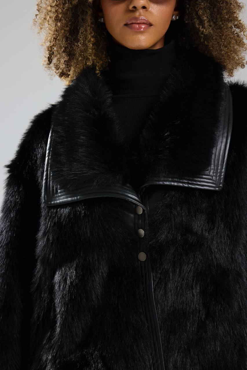 NuNu By TW Siyah Cozy Rebel Peluş Kürk Ceket