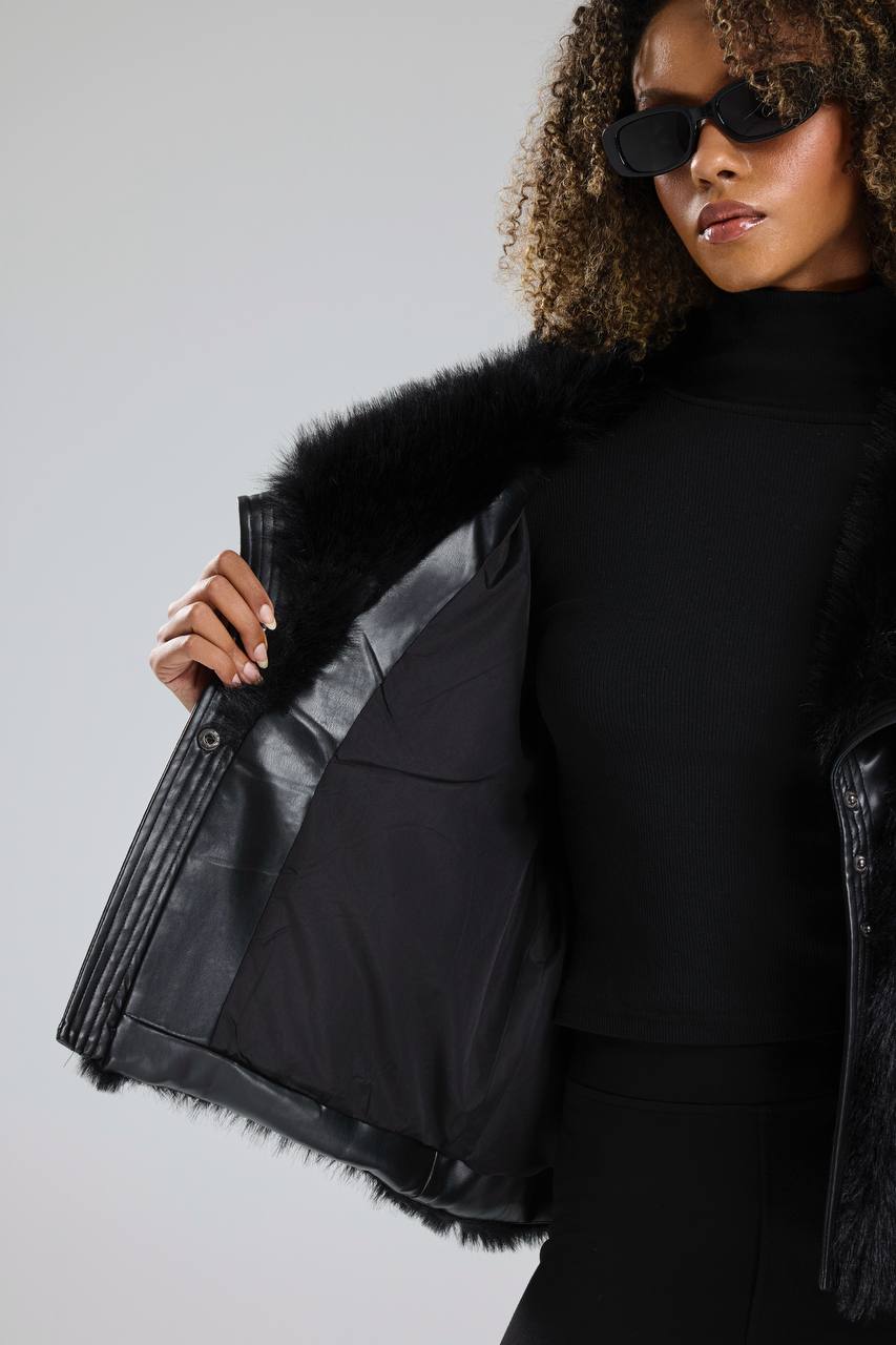 NuNu By TW Siyah Cozy Rebel Peluş Kürk Ceket