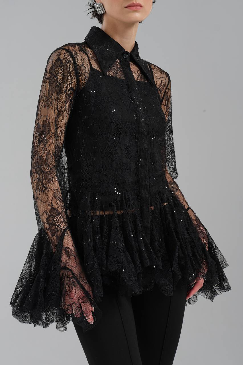 NuNu By TW Siyah Dantel Gömlek