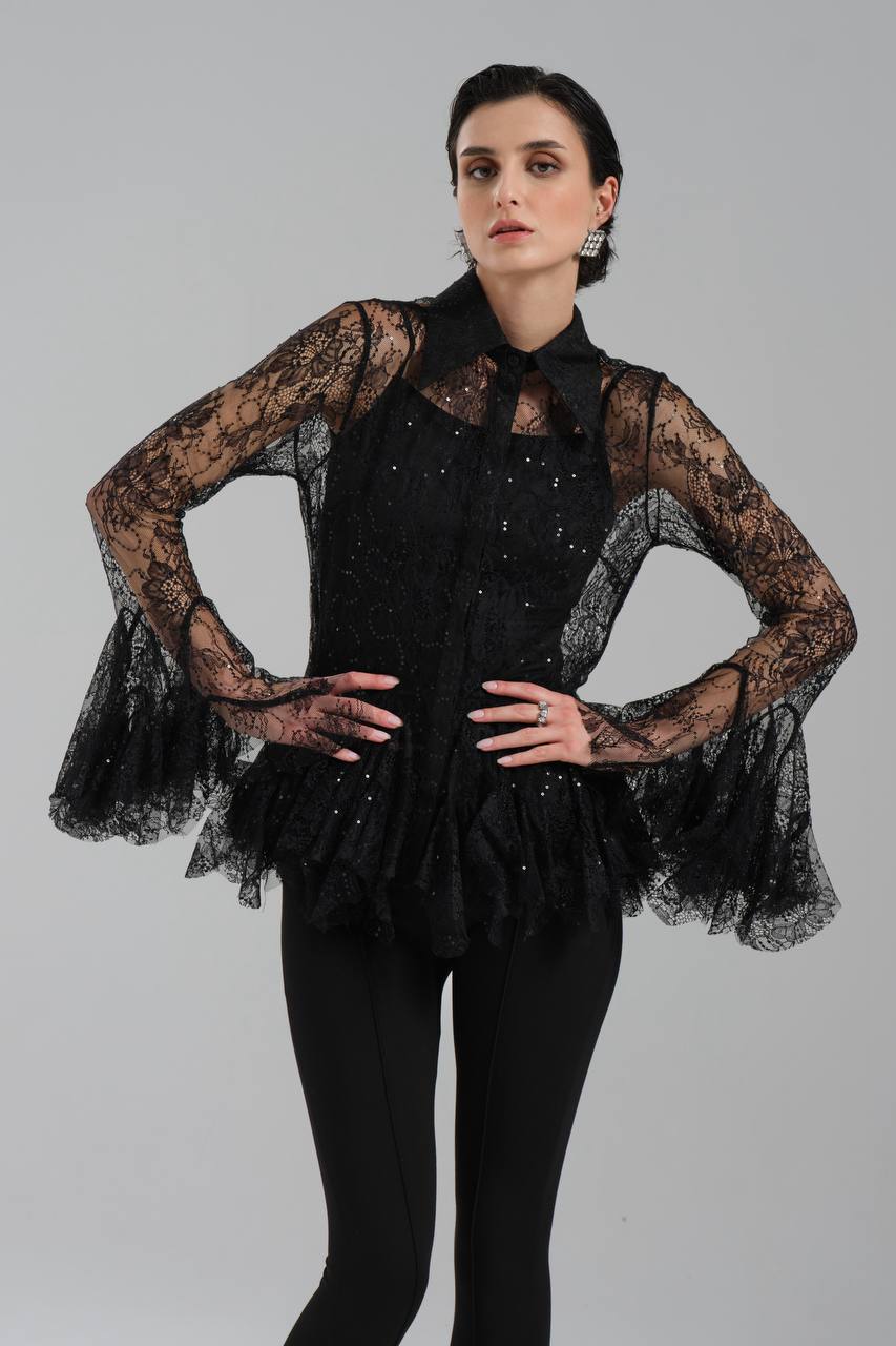 NuNu By TW Siyah Dantel Gömlek