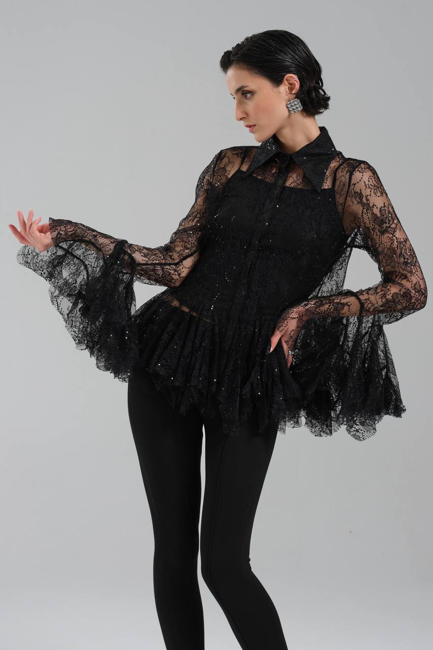 NuNu By TW Siyah Dantel Gömlek