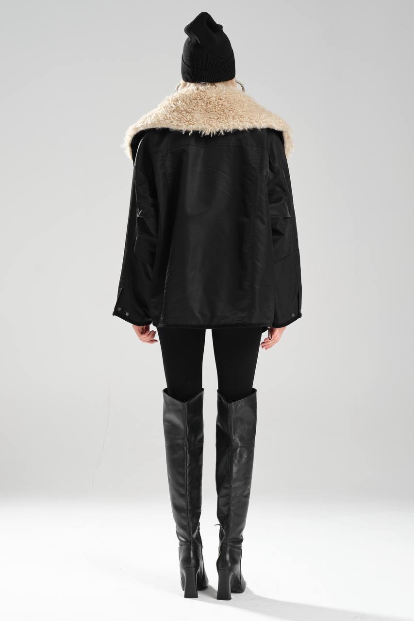 NuNu By TW Siyah Peluş Yaka Kadın Parka