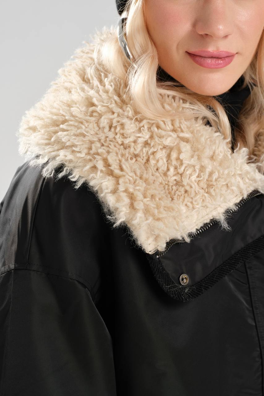 NuNu By TW Siyah Peluş Yaka Kadın Parka