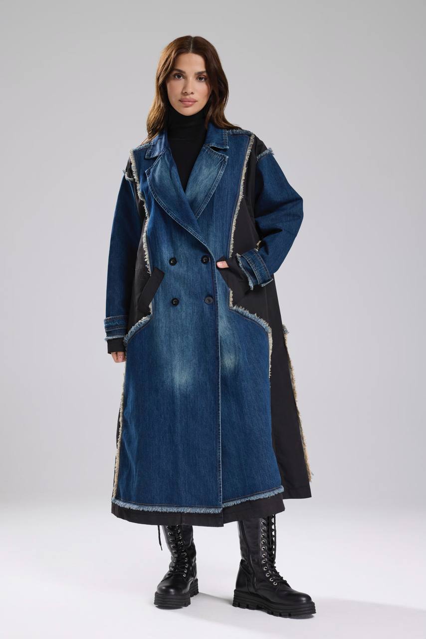 NuNu By TW Siyah Statement Denim Garnili Trench Coat