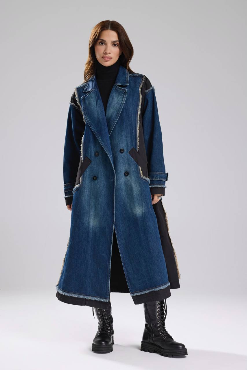 NuNu By TW Siyah Statement Denim Garnili Trench Coat