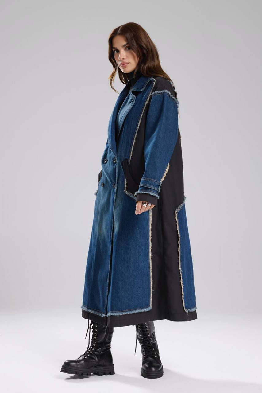 NuNu By TW Siyah Statement Denim Garnili Trench Coat