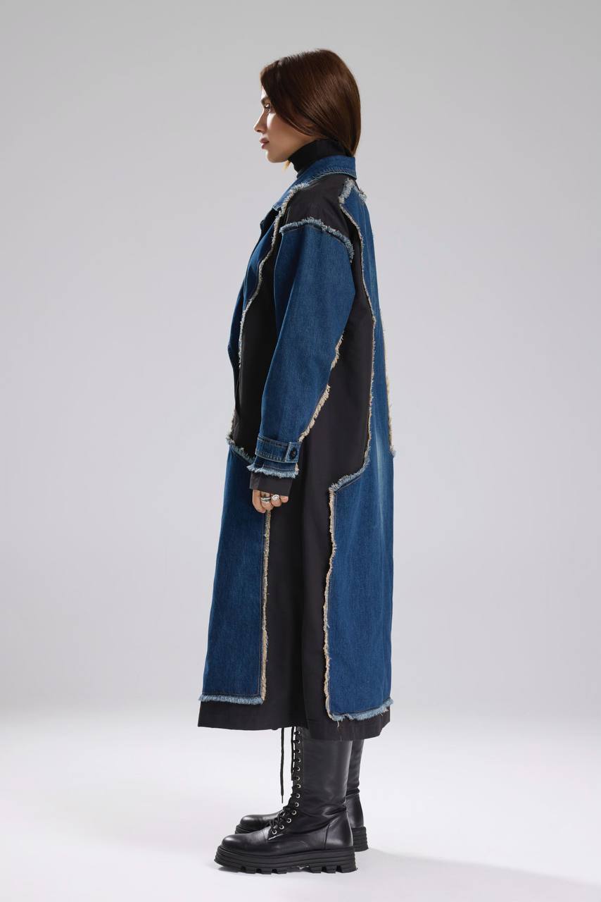 NuNu By TW Siyah Statement Denim Garnili Trench Coat