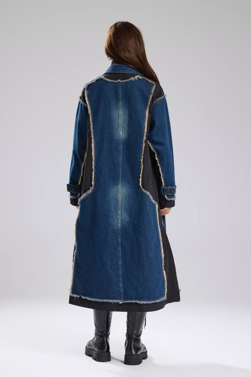 NuNu By TW Siyah Statement Denim Garnili Trench Coat