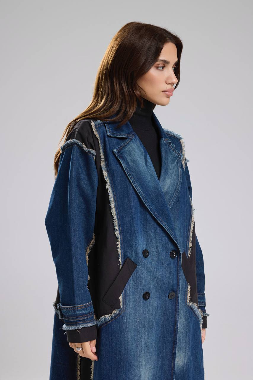 NuNu By TW Siyah Statement Denim Garnili Trench Coat