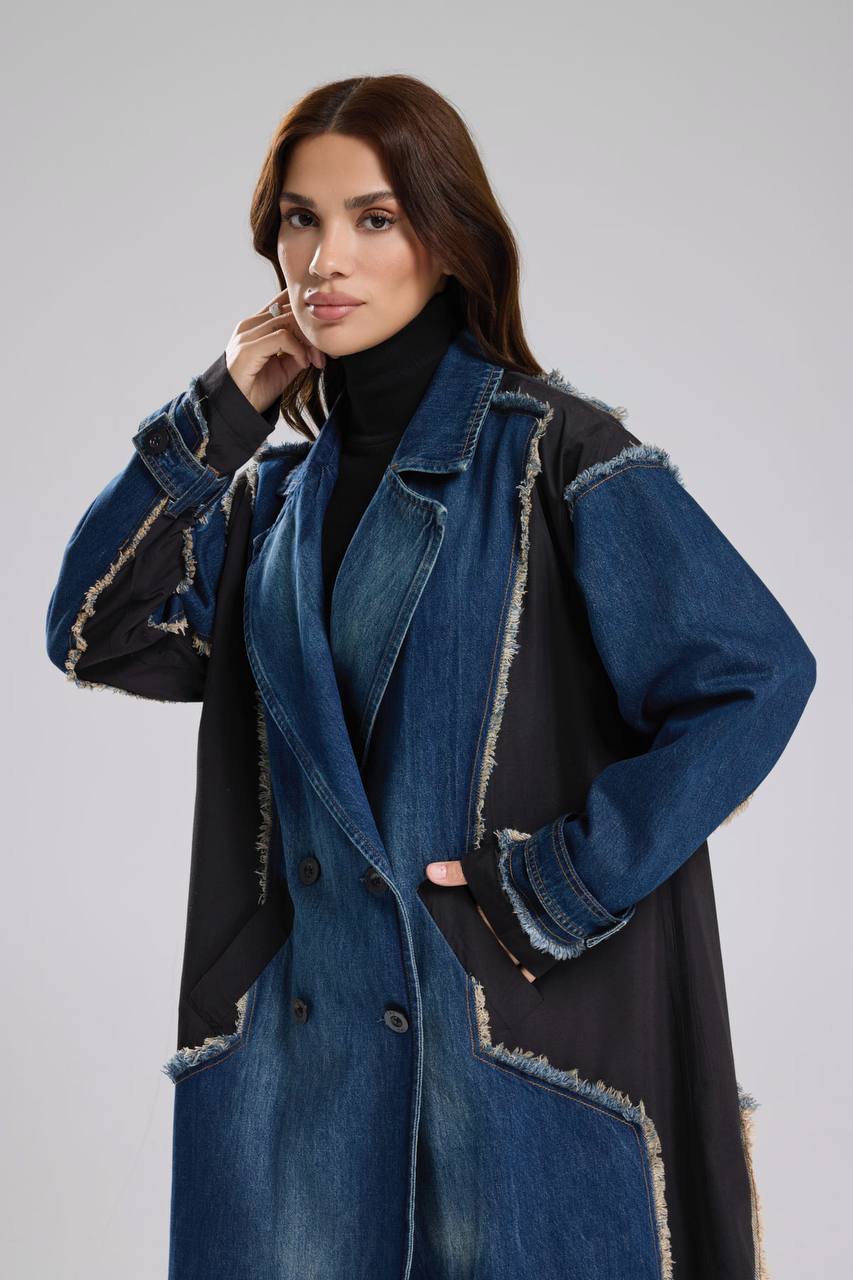 NuNu By TW Siyah Statement Denim Garnili Trench Coat