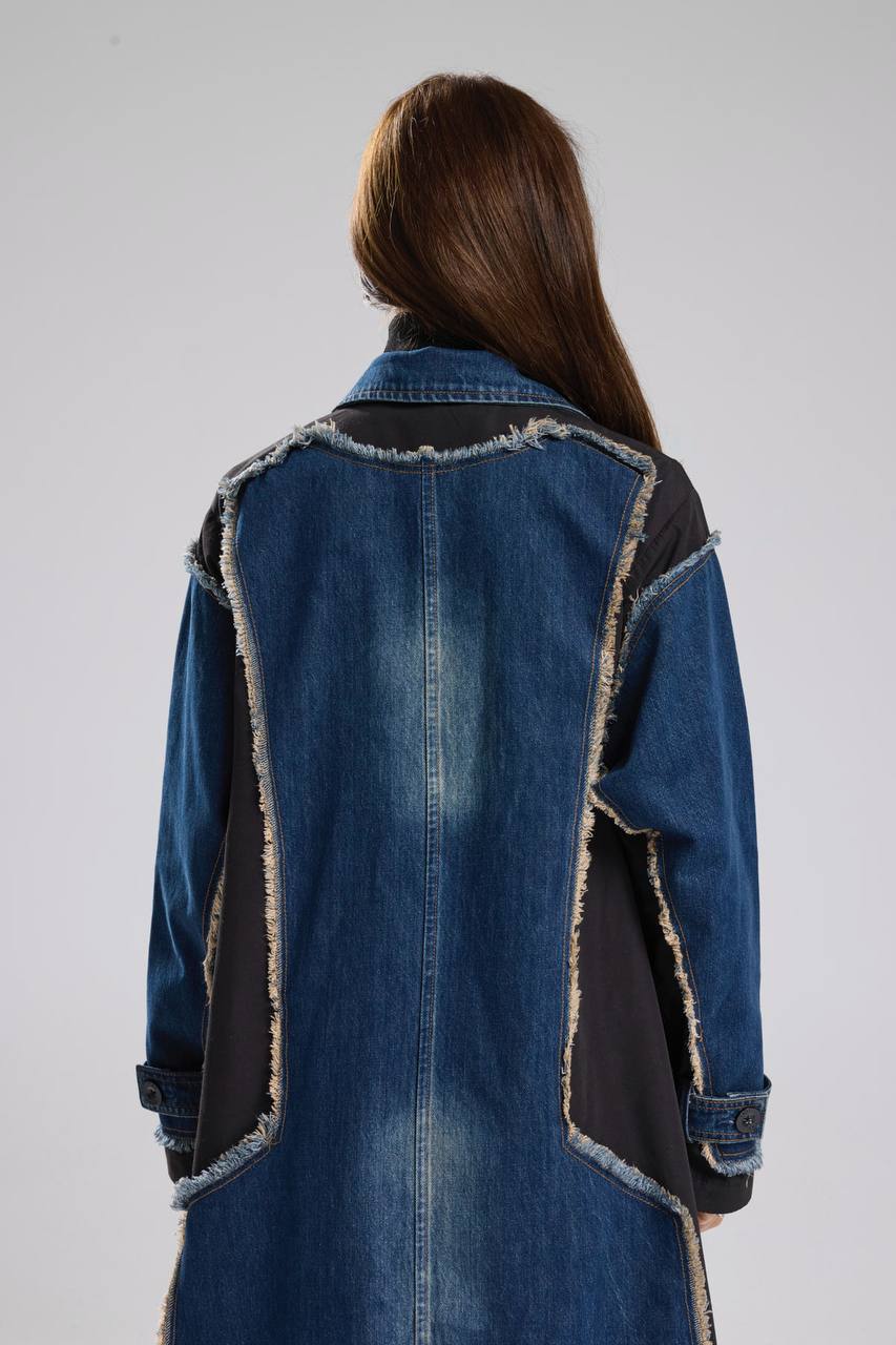 NuNu By TW Siyah Statement Denim Garnili Trench Coat