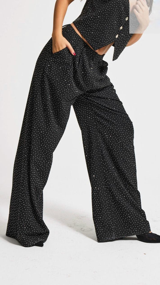 NuNu By TW Stella Dotted Taşlı Wide Leg Pantolon