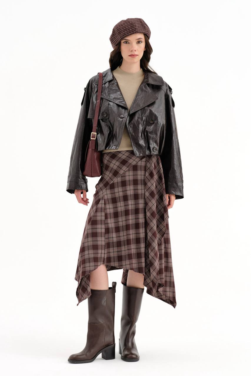 NuNu By TW Vintage Crop Suni Deri Kadın Ceket