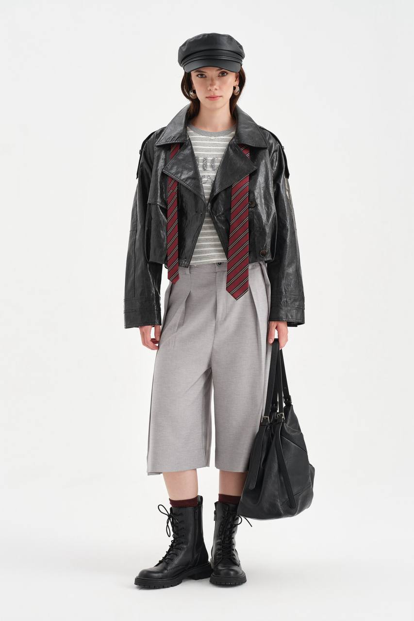 NuNu By TW Vintage Crop Suni Deri Kadın Ceket