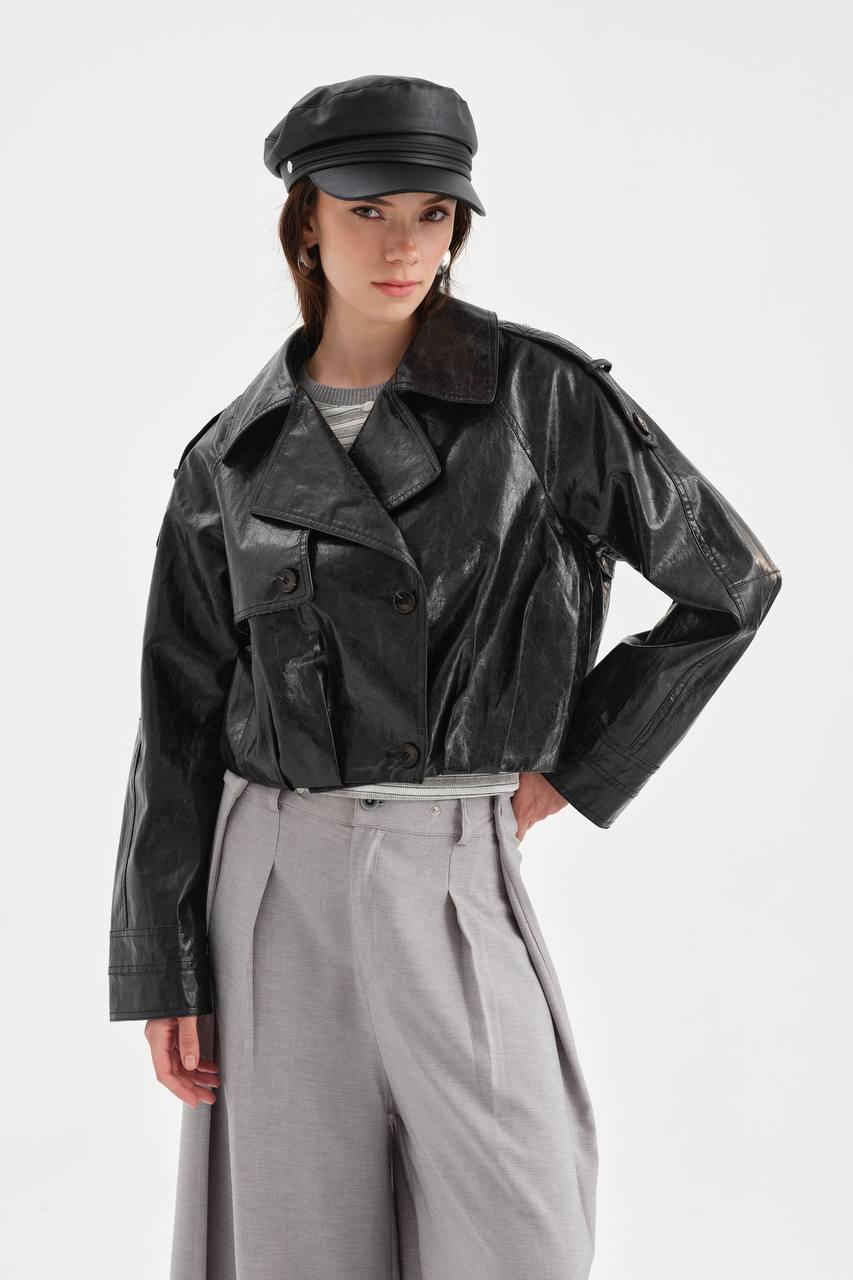 NuNu By TW Vintage Crop Suni Deri Kadın Ceket
