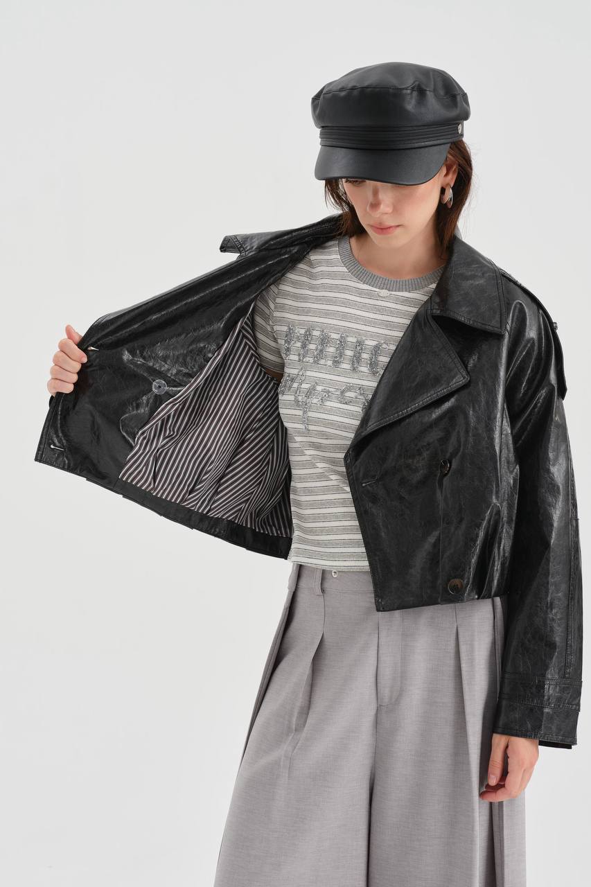 NuNu By TW Vintage Crop Suni Deri Kadın Ceket