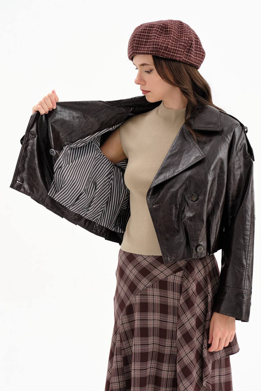 NuNu By TW Vintage Crop Suni Deri Kadın Ceket