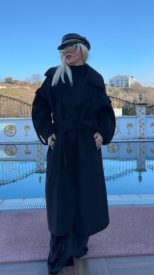NuNu By Ultra Luxe Siyah Kaşe Kaban